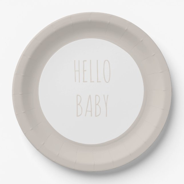 Modern Simple "Hello Baby" Neutral Circle Paper Plate (Front)
