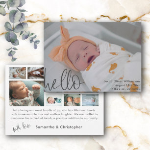 Modern Simple Hello Baby Photo Announcement