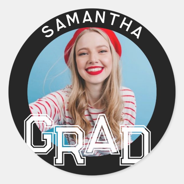 Modern Simple High School Grad Photo Graduation Classic Round Sticker (Front)