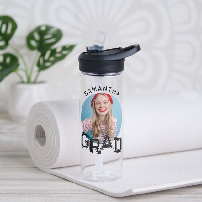 Modern Simple High School Grad Photo Graduation Water Bottle (Yoga)