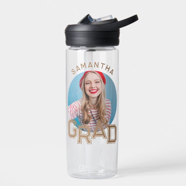 Modern Simple High School Grad Photo Graduation Water Bottle (Left)