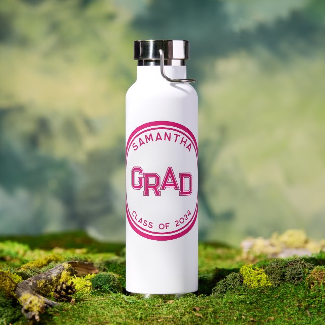 Modern Simple High School Grad Pink Graduation Water Bottle (Outdoor)