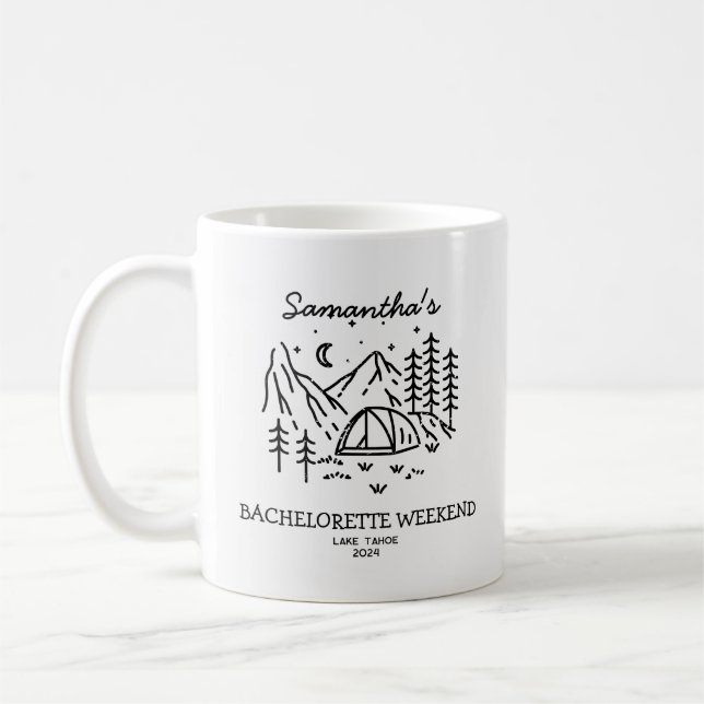 Modern Simple Hiking Camping Bachelorette Party Coffee Mug (Left)