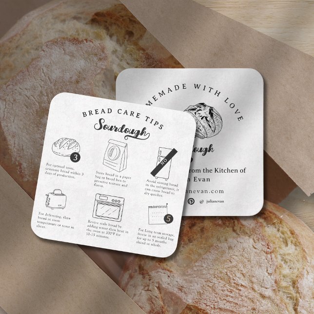 Modern Simple Homemade Sourdough Bread Care Tips Square Business Card (Modern Simple Homemade Sourdough Bread Care Tips Square Business Card)
