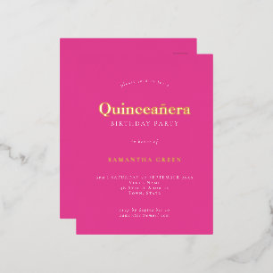 Modern Simple Hot Pink Quinceañera Foil Invitation Postcard