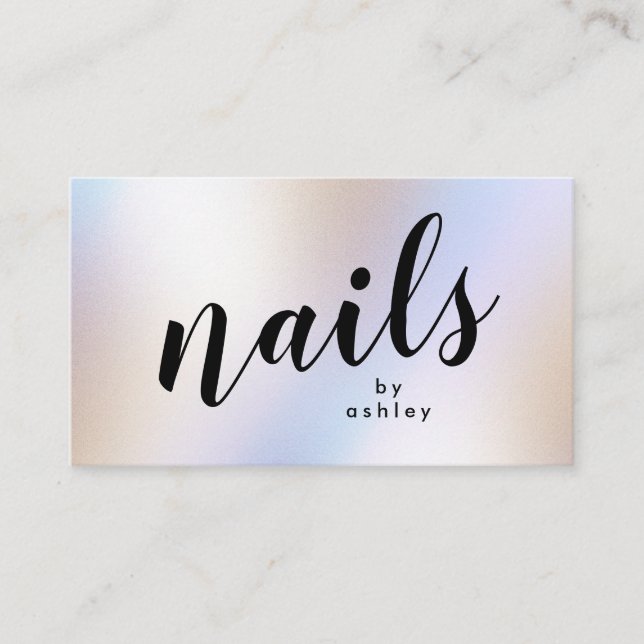 Modern Simple Iridescent Holographic Shimmer Nails Business Card (Front)