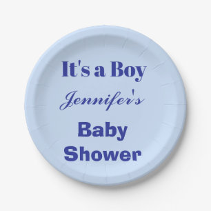 Modern Simple It's a Boy Gender Reveal Baby Shower Paper Plate