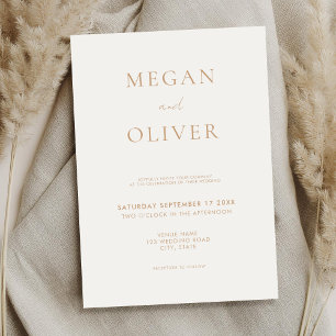 Modern Simple Ivory and Tan Wedding Invitation