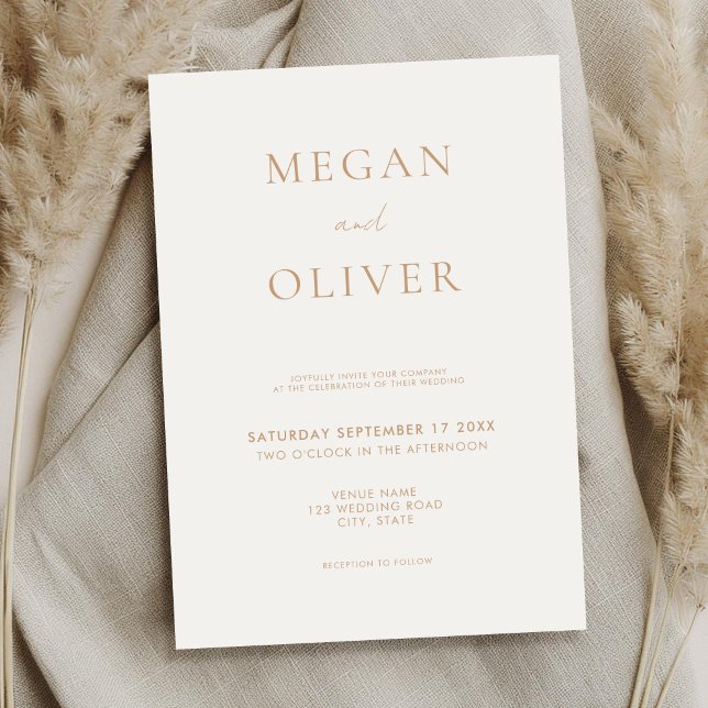 Modern Simple Ivory and Tan Wedding Invitation (Creator Uploaded)
