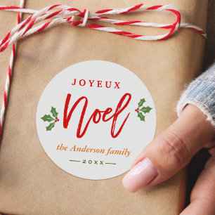 Modern Simple Joyeux Noel Merry Christmas Favour Classic Round Sticker