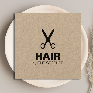 Modern Simple Kraft Black Hair Stylist Square Business Card