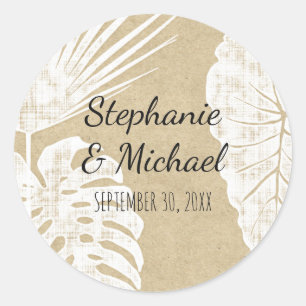 Modern Simple Kraft Tropical Leaf Beach Wedding Classic Round Sticker