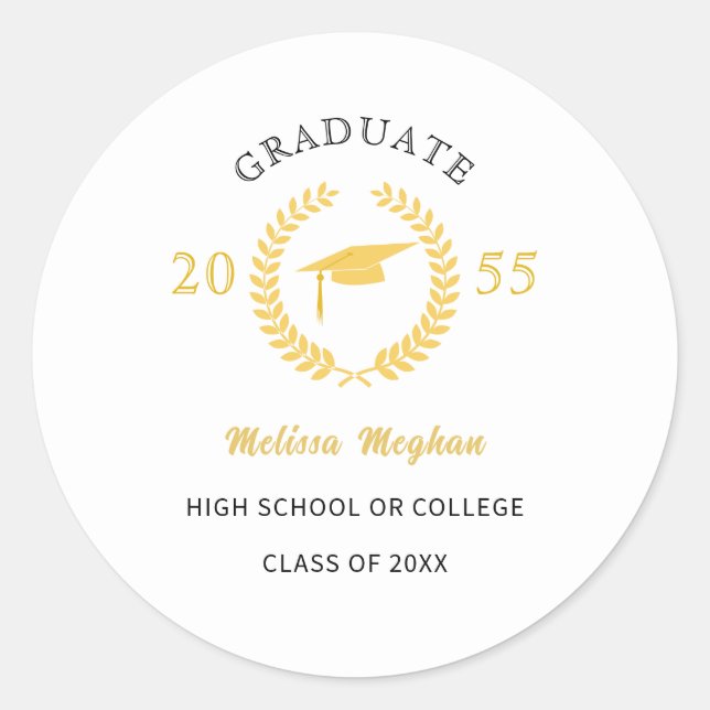 Modern Simple Laurel Wreath Gold Cap Party Favour Classic Round Sticker (Front)