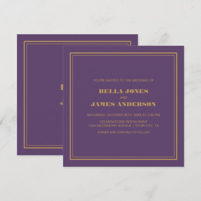 Modern Simple Lavender Gold Wedding Invitation (Front/Back)