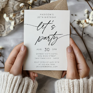 Modern Simple Let's Party Script Birthday  Invitation