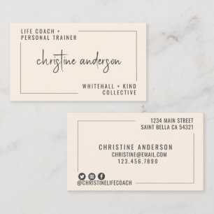 Modern Simple Life Coach Personal Trainer   Cream Business Card