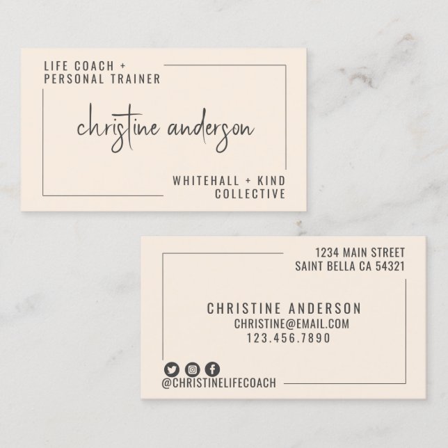 Modern Simple Life Coach Personal Trainer | Cream Business Card (Front/Back)
