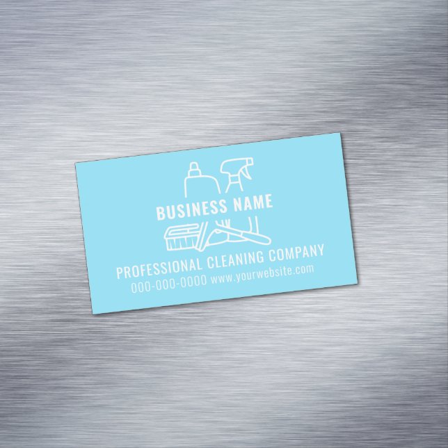 Modern Simple Light Blue Cleaning Company Magnetic Business Card (In Situ)