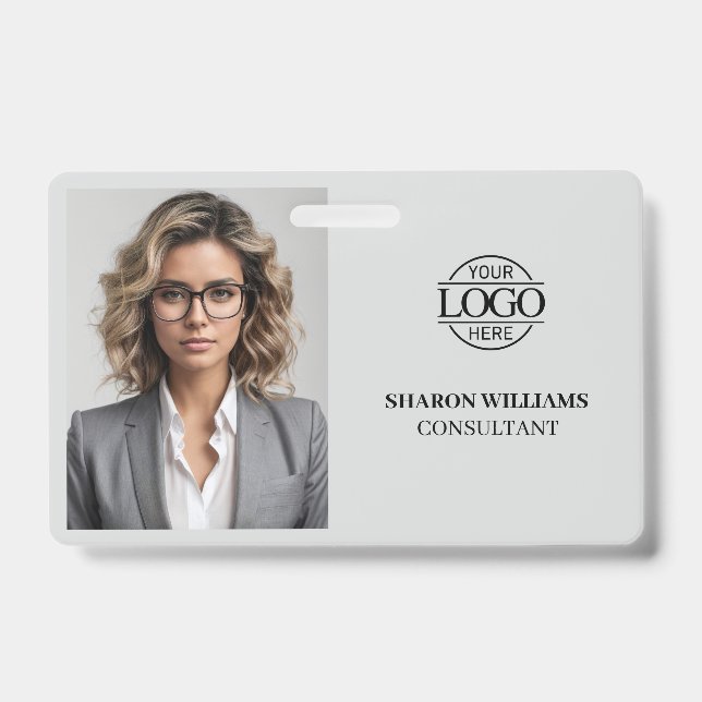 Modern Simple Light Grey Company Employee Photo ID Badge (Front)