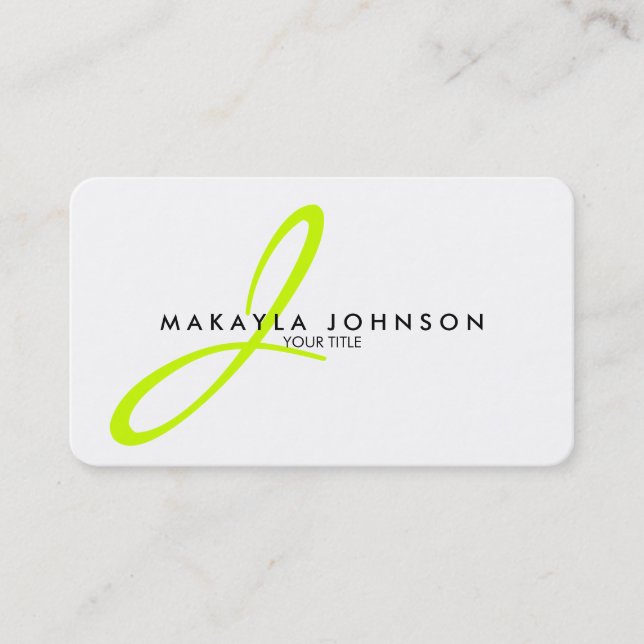 Modern & Simple Lime Green Monogram Professional Business Card (Front)