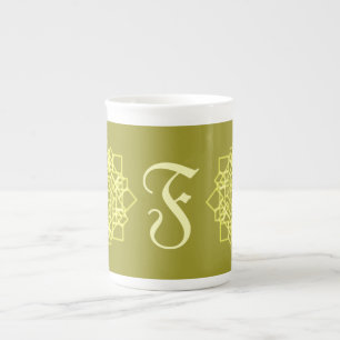 Modern Simple line stripes floral monogram name Bone China Mug