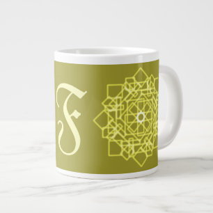 Modern Simple line stripes floral monogram name Large Coffee Mug