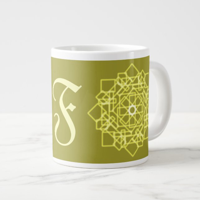 Modern Simple line stripes floral monogram name Large Coffee Mug (Front Right)