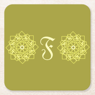 Modern Simple line stripes floral monogram name Square Paper Coaster