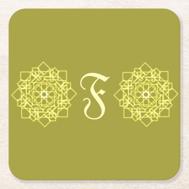 Modern Simple line stripes floral monogram name Square Paper Coaster (Front)