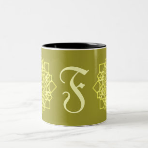 Modern Simple line stripes floral monogram name Two-Tone Coffee Mug