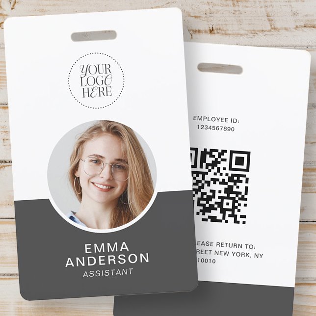 Modern Simple Logo Photo Name QR Code Employee ID ID Badge (Creator Uploaded)