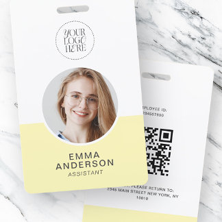 Modern Simple Logo Photo Name QR Code Employee ID ID Badge