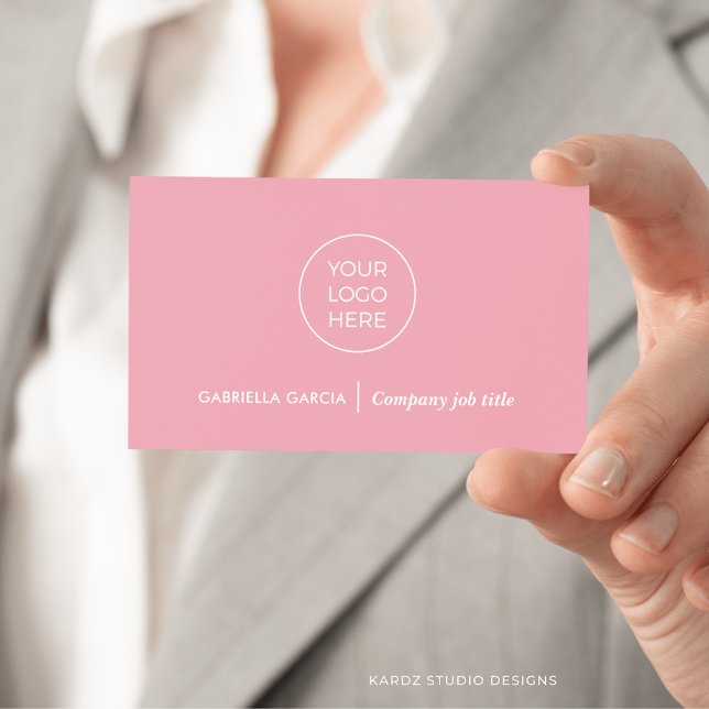Modern Simple Logo QR Code Blush Pink Business Card (Front side of card shown in 3.5 x 2.0 inch, add your business details and QR Code on the backside.)