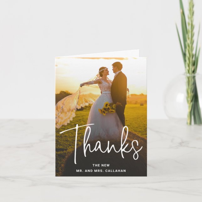 Modern Simple Love and Thanks Photo Wedding Thank You Card (Front)
