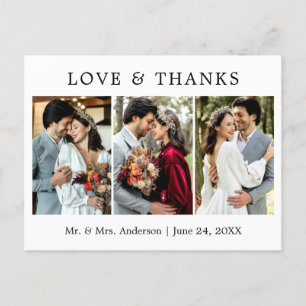 Modern Simple Love and Thanks Wedding 3 Photo Postcard