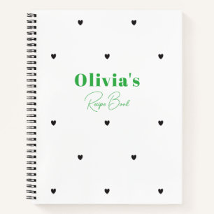Modern Simple Love Heart Green Personalized Recipe Notebook