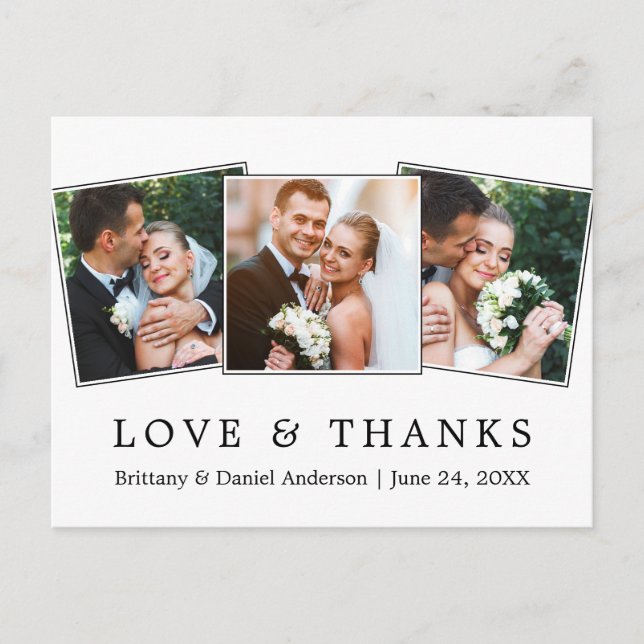 Modern Simple Love Thanks Wedding 3 Photo Postcard (Front)