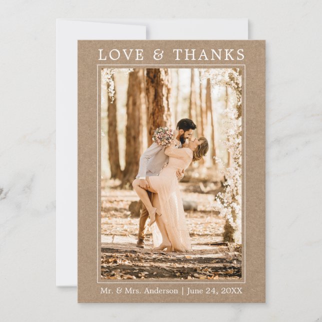 Modern Simple Love Thanks Wedding Photo Kraft Thank You Card (Front)