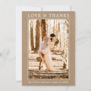 Modern Simple Love Thanks Wedding Photo Kraft Thank You Card