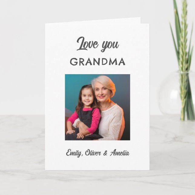 Modern Simple Love you Grandma Photo Holiday Card (Front)