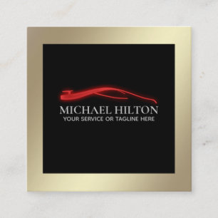Modern simple luxury powerful red car outline logo square business card