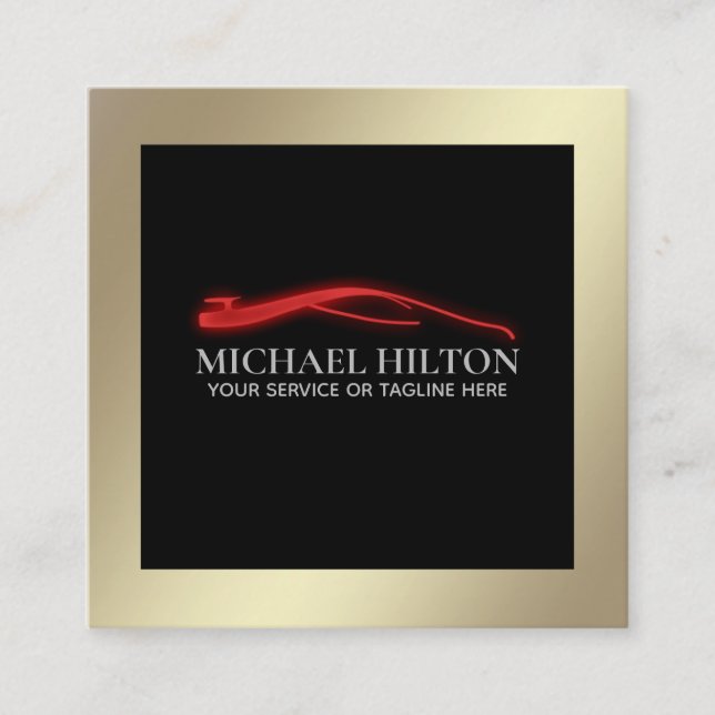 Modern simple luxury powerful red car outline logo square business card (Front)