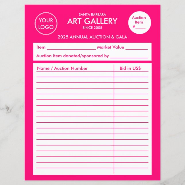 Modern Simple Magenta Add Logo | Auction Biding (Front)
