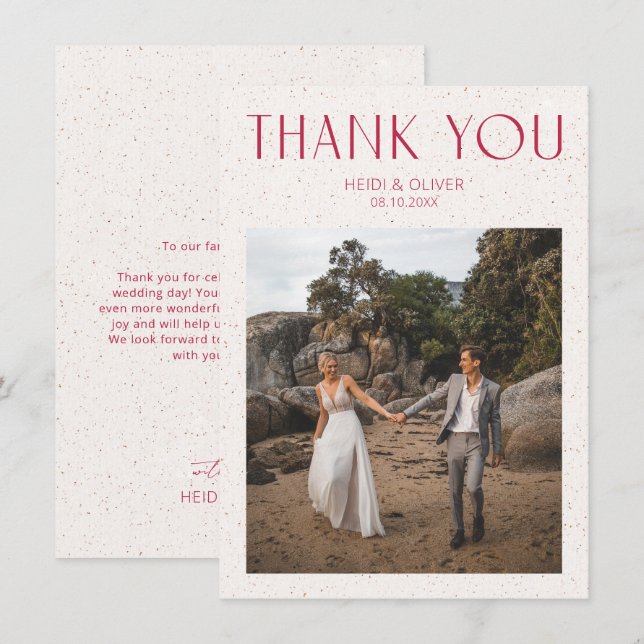 Modern Simple Magenta Photo Wedding Thank You Card (Front/Back)