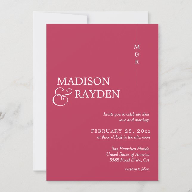 Modern Simple Magenta Red Monogram Photo Wedding Invitation (Front)