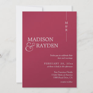 Modern Simple Magenta Red Monogram Photo Wedding Invitation