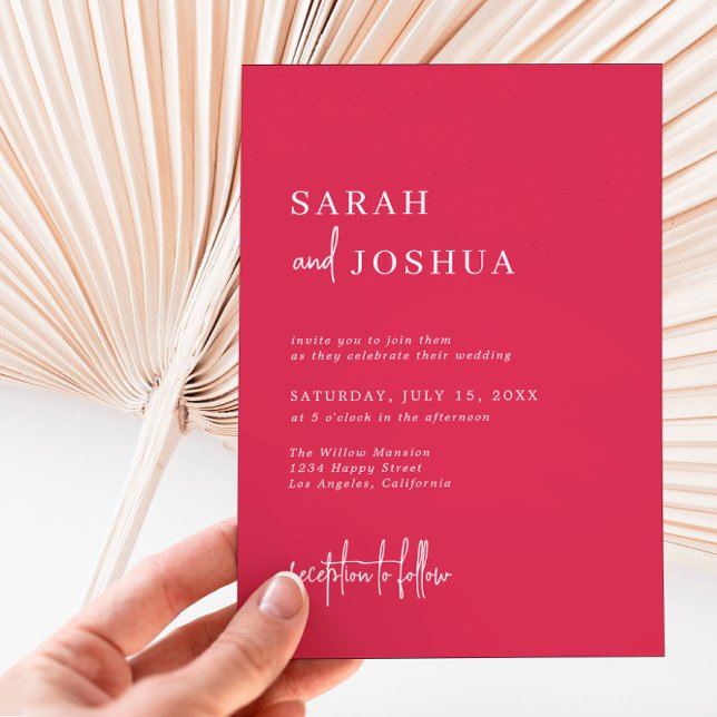 Modern Simple Magenta Script Summer Wedding  Invitation (Creator Uploaded)