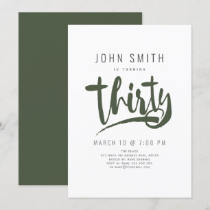 Modern, Simple, Male Thirty celebration Birthday Invitation