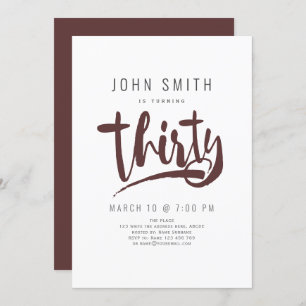 Modern, Simple, Male Thirty celebration Birthday Invitation
