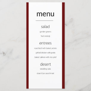 Modern Simple Maroon and White Wedding Menu Card